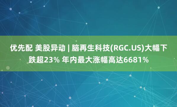 优先配 美股异动 | 脑再生科技(RGC.US)大幅下跌超23% 年内最大涨幅高达6681%
